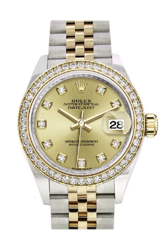 Luxury Rolex Watches for Men –Rolex Datejust 28 Champagne set with diamonds Dial Diamond Bezel Yellow Gold Jubilee Ladies Watch 279383RBR 279383