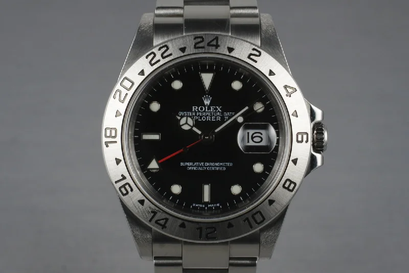 Shop Timeless Rolex Watches Now –2002 Rolex Explorer II 16570 Black Dial with Box and Papers