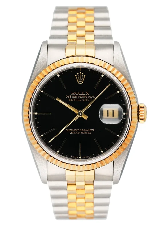 Rolex Watches: A Legacy of Craftsmanship –Rolex Datejust 16233 Black Dial Mens Watch Box Papers