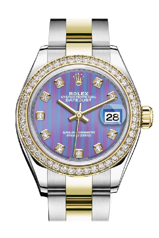 Shop Luxury Rolex Timepieces for Every Style –Rolex Datejust 28 Lavender set with diamonds Dial Diamond Bezel Yellow Gold Ladies Watch 279383RBR 279383