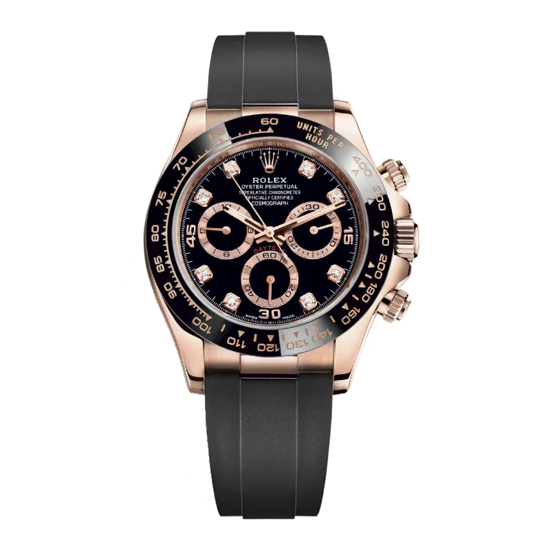 Shop Rolex Watches for Women –Rolex Cosmograph Daytona 40mm - Ref: 116515ln - Black Diamond Dial & Ceramic Bezel, 18K Rose Gold Case Black Oysterflex Bracelet Men's Watch