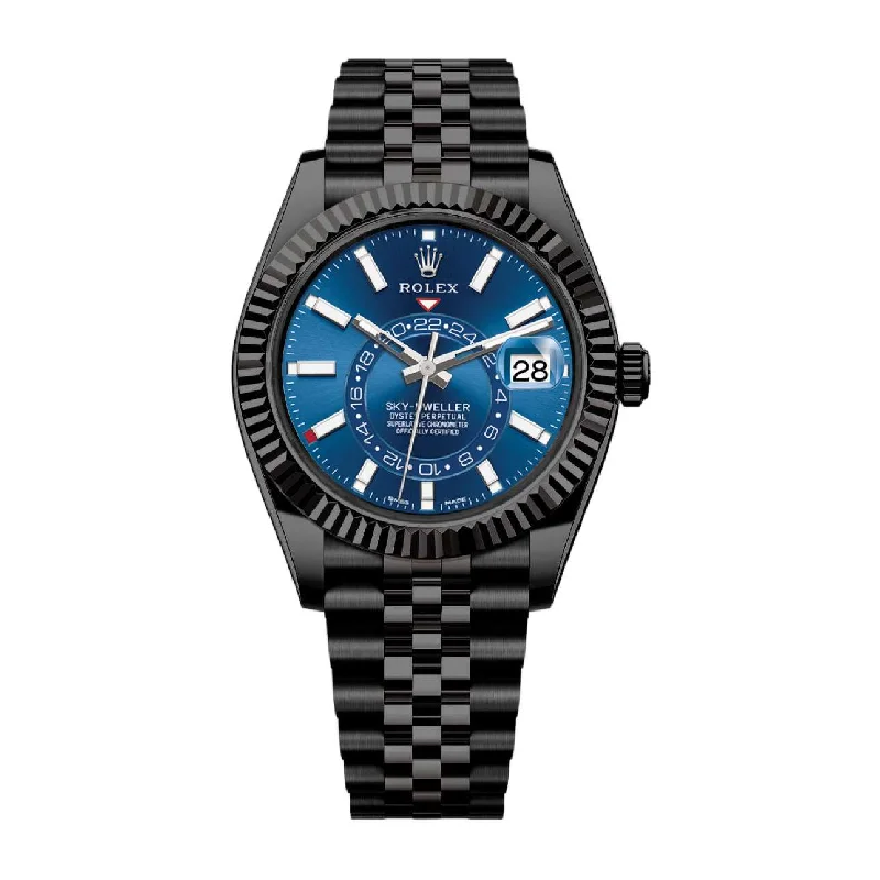 Rolex Watches: A Statement of Luxury –Rolex Sky-Dweller 42mm - Ref: 336934 (PVD) - Bright Blue Stick Dial, Black PVD Stainless Steel Jubilee Bracelet Watch