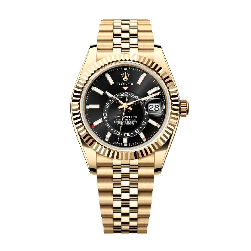 Get Your Rolex Watch Today –Rolex Sky-Dweller 42mm - Ref: 336938-0005 - Bright Black Stick Dial, 18K Yellow Gold Jubilee Bracelet Watch