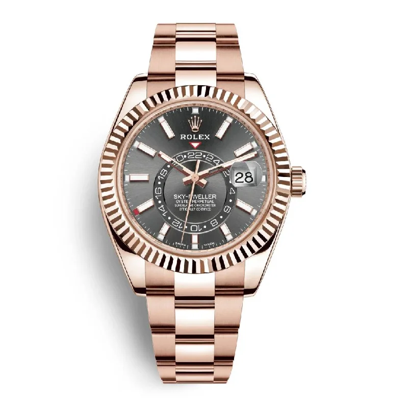 Explore Premium Rolex Watches –Rolex Sky-Dweller 42mm - Ref: 326935-0007 - Slate Grey Stick Dial, 18K Rose Gold Oyster Bracelet Men's Watch