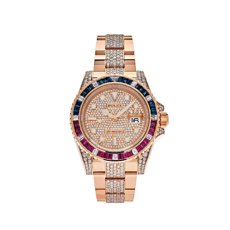 Rolex Watches for Timeless Quality –Rolex GMT-Master II 126755SARU Rose Gold Sapphire and Ruby Diamond Pave