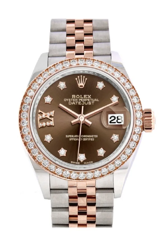 Luxury Rolex Timepieces for Every Collector –Rolex Datejust 28 Chocolate Large VI Diamonds Dial Diamond Bezel Rose Gold Two Tone Watch 279381RBR 279381