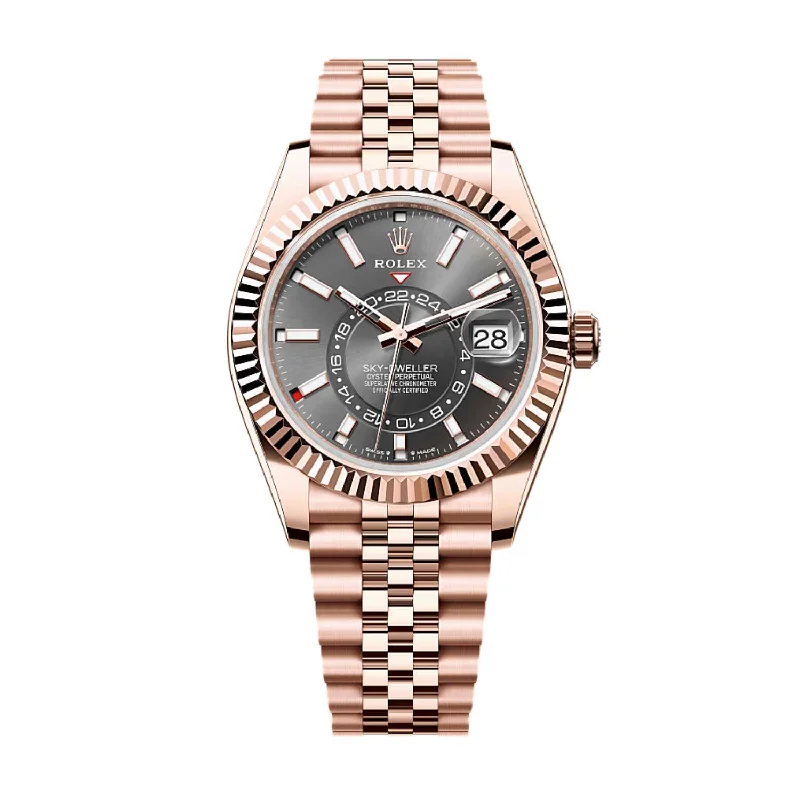 Rolex Watches for Discerning Tastes –Rolex Sky-Dweller 42mm - Ref: 336935-0008 - Slate Grey Stick Dial, 18K Rose Gold Jubilee Bracelet Watch