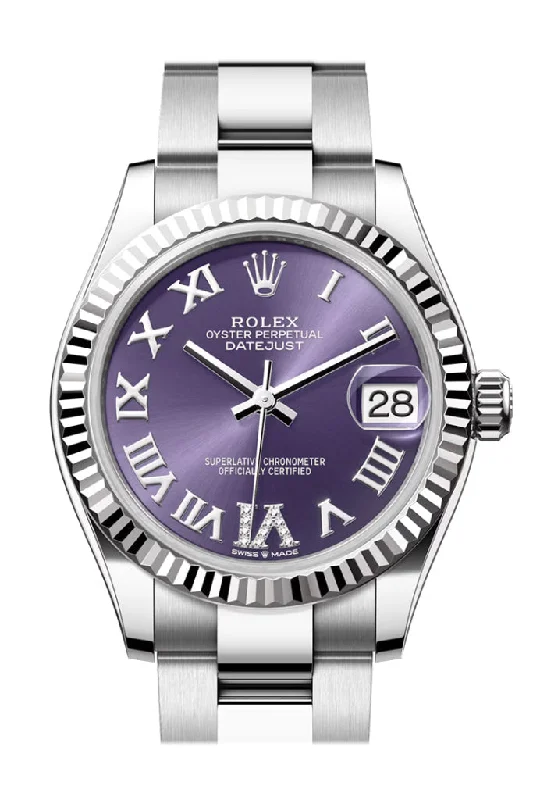 Discover Rolex Watches for Ultimate Prestige –Rolex Datejust 31 Purple Roman Diamond on 6 Dial Fluted Bezel Ladies Watch 278274 278274-0025