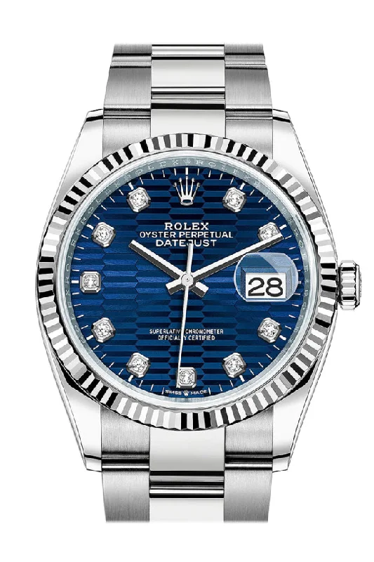 Timeless Rolex Watches for Men & Women –Rolex Datejust 36 Bright Blue Fluted Motif Diamond Dial Fluted Watch 126234