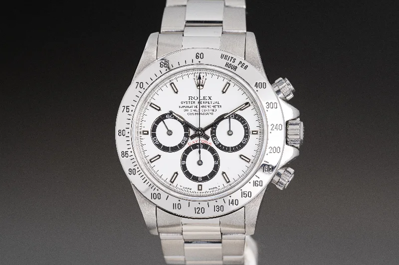 Explore Exquisite Rolex Watches Online –1996 Rolex Cosmograph Daytona 16520 White Dial with Box, Papers and Hang Tags