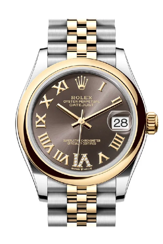 Explore Rare Rolex Timepieces –Rolex Datejust 31 Dark Grey Roman Diamond on 6 Dial Yellow Gold Steel Jubilee Ladies Watch 278243 278243-0018