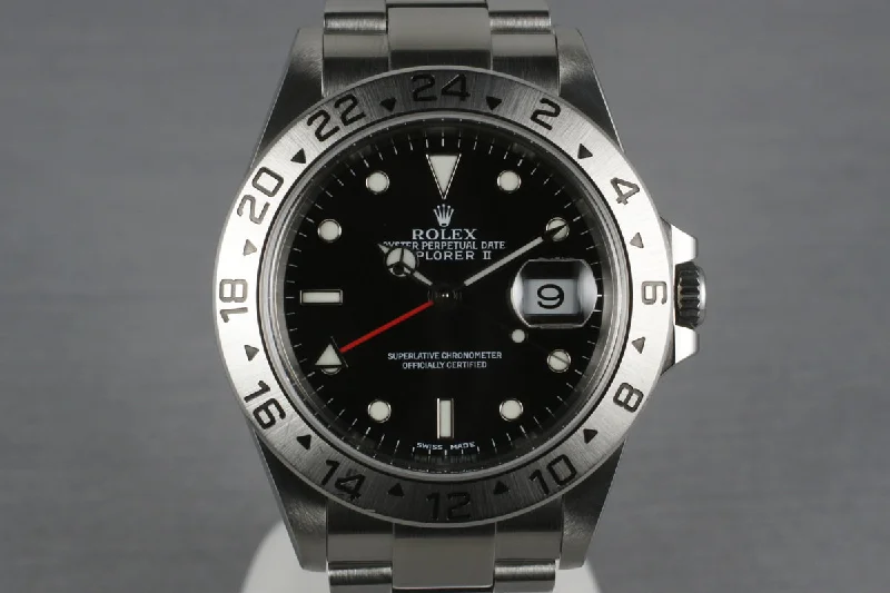 Shop Rolex Watches for Men and Women Today –2003 Rolex Explorer II 16570 Black Dial with Box and Papers