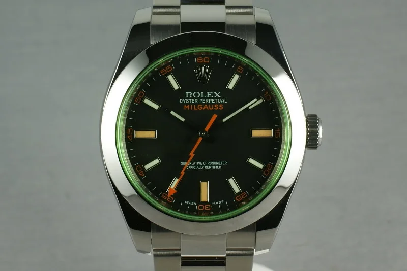 Exquisite Rolex Watches for the Modern Gentleman –Rolex Milgauss Green 16400 GV with Box and Papers