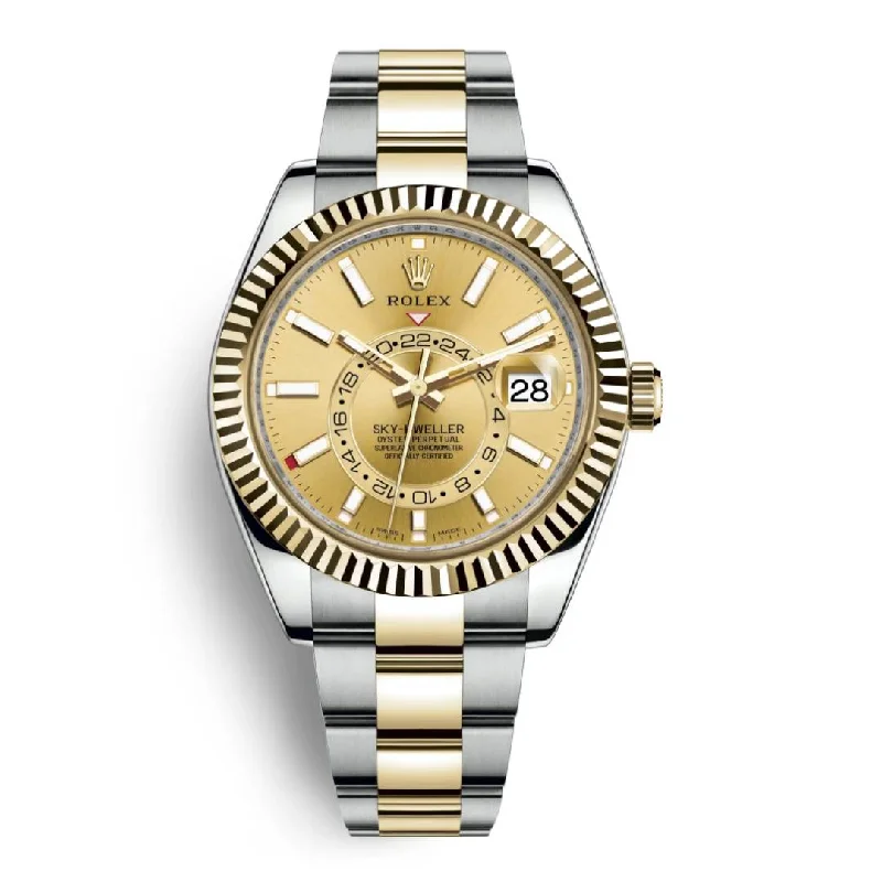 Explore the World of Rolex Watches Today –Rolex Sky-Dweller 42mm - Ref: 326933-0001 - Champagne Stick Dial, Two Tone Stainless Steel & 18K Yellow Gold Oyster Bracelet Watch