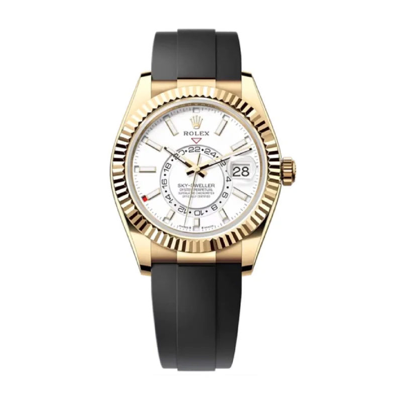 The Luxury of Rolex Watches Awaits –Rolex Sky-Dweller 42mm - Ref: 336238 - Intense White Stick Dial & 18K Yellow Gold Case, Black Oysterflex Bracelet Watch