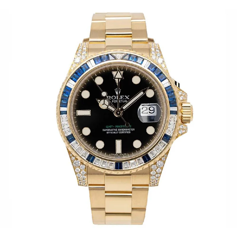 Rolex Watches – A Gift of Luxury –Rolex GMT-Master II 40mm - Ref: 116758SA - Pave Diamond Dial, Diamond & Sapphire Bezel, Diamond Case, 18K Yellow Gold Oyster Bracelet Men's Watch