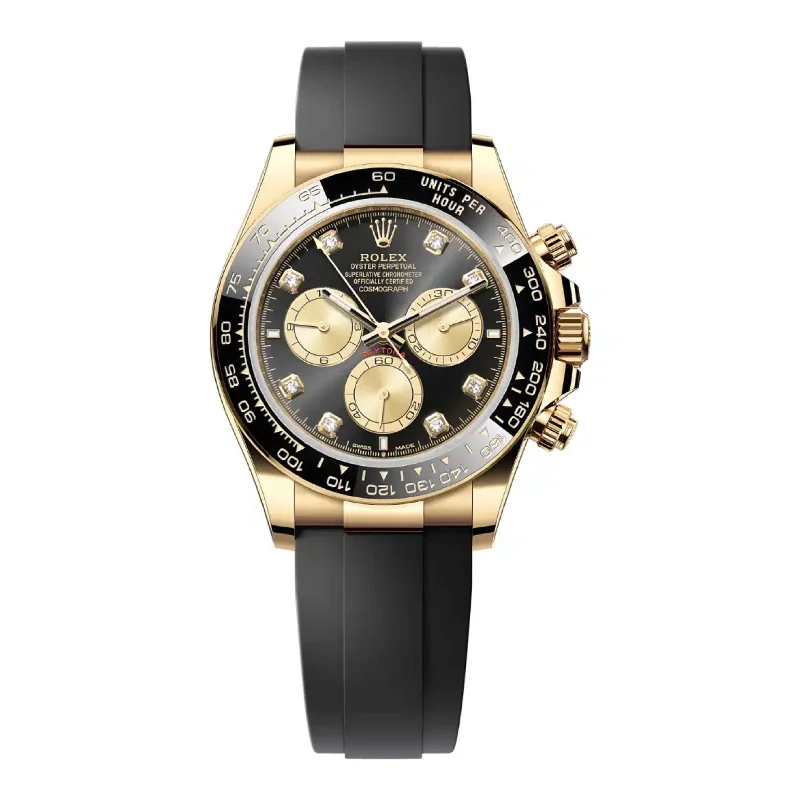 Unveil the Beauty of Rolex Watches –Rolex Cosmograph Daytona 40mm - Ref: 126518LN - Bright Black & Champagne Diamond Dial & Ceramic Bezel, 18K Yellow Gold Case Black Oysterflex Bracelet Men's Watch