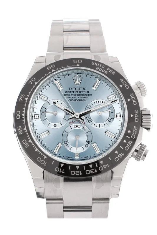 Shop Limited-Edition Rolex Timepieces –Rolex Rolex Cosmograph Daytona Ice Blue 8 Baguette Diamond Platinum Mens Watch 116506