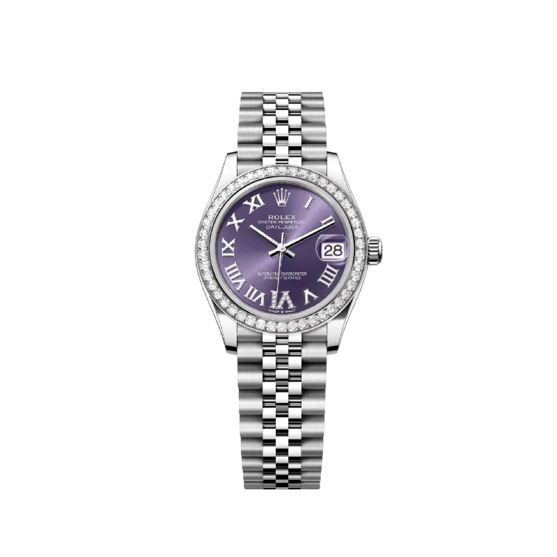 Exquisite Rolex Watches for the Modern Gentleman –Rolex Datejust 278384RBR 'Ladies' Stainless Steel Diamond Bezel Violet Roman Dial Jubilee