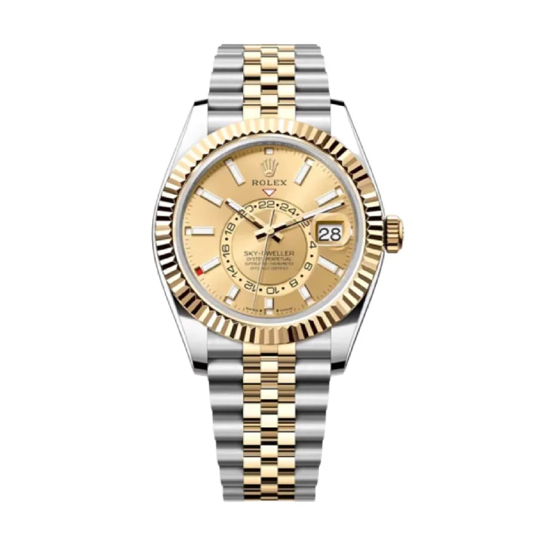 Rolex Watches: A Legacy of Excellence –Rolex Sky-Dweller 42mm - Ref: 336933 - Champagne Stick Dial, Two Tone Stainless Steel & 18K Yellow Gold Jubilee Bracelet Watch