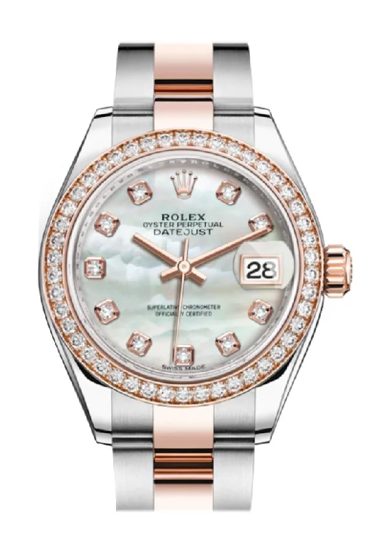 Rolex Watches: Distinctive Style and Precision –Rolex Datejust 28mm White mother-of-pearl Diamonds Dial Diamond Bezel Rose Gold Two Tone Watch 279381RBR 279381