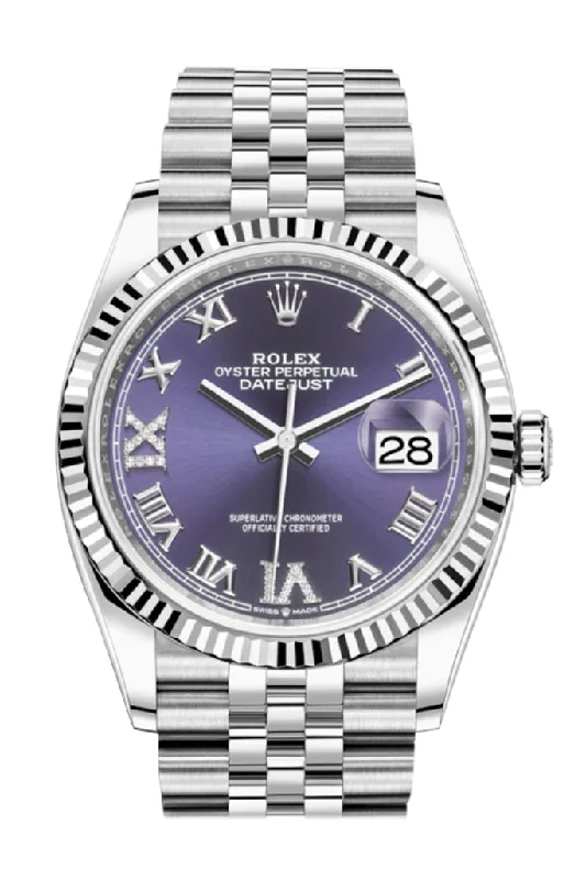 Iconic Rolex Timepieces You Can't Miss –Rolex Datejust 36 Purple Roman VI and IX 24 Diamonds Dial Automatic Jubilee Watch 126234