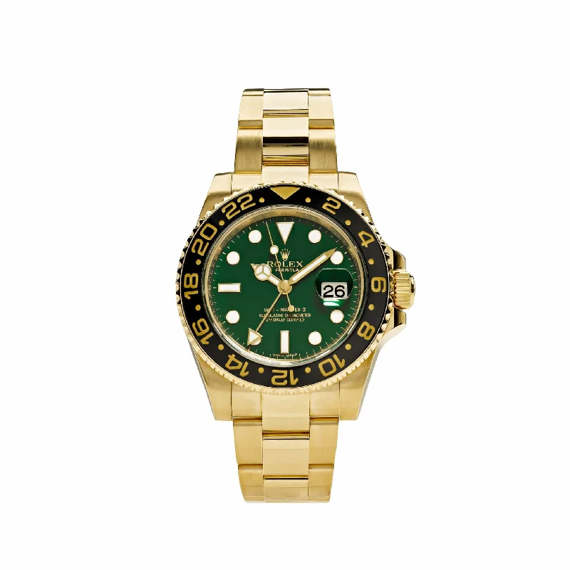 Rolex Watches – An Investment in Luxury –Rolex GMT-Master II 116718 Yellow Gold Green Dial Black Bezel