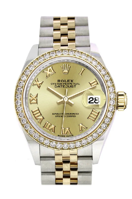 Rolex Watches: A Masterpiece of Design –Rolex Datejust 28 Champagne Roman Dial Diamond Bezel Yellow Gold Jubilee Ladies Watch 279383RBR 279383