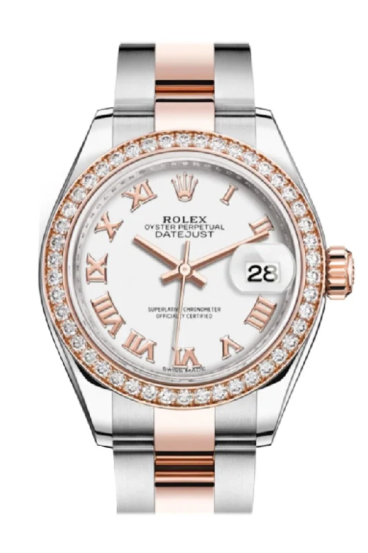 Shop Limited-Edition Rolex Timepieces –Rolex Datejust 28 White Roman Dial Diamond Bezel Rose Gold Two Tone Watch 279381RBR 279381