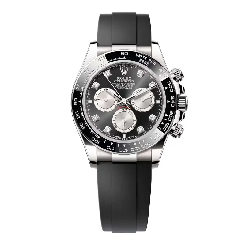 Discover Luxury Rolex Watches –Rolex Cosmograph Daytona 40mm - Ref: 126519LN - Bright Black & Steel Diamond Dial & Ceramic Bezel, 18K White Gold Case Black Oysterflex Bracelet Men's Watch