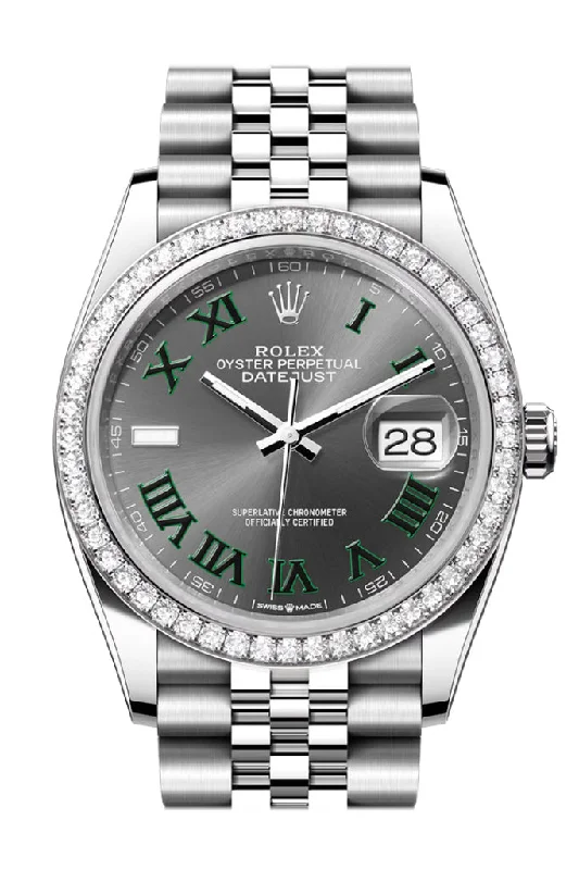 Rolex Watches: Where Innovation Meets Tradition –Rolex Datejust 36 Grey Green Roman Dial Diamond Bezel Jubilee Watch 126284RBR 126284RBR-0037