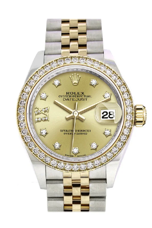 Discover the Best Rolex Timepieces Online –Rolex Datejust 28 Champagne Diamond Star Dial Diamond Bezel Yellow Gold Jubilee Ladies Watch 279383RBR 279383