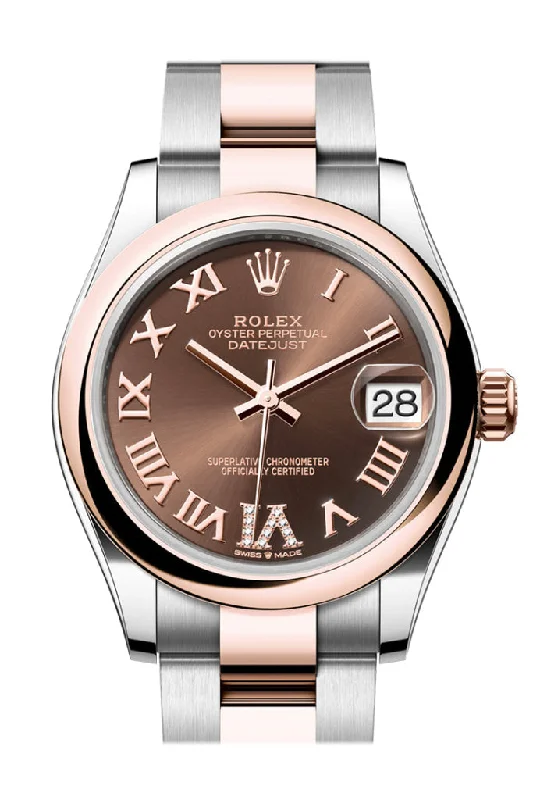 Rolex Watches: Elevate Your Wrist Style –Rolex Datejust 31 Chocolate Roman Diamond Set on 6 Dial Rose Gold Steel Ladies Watch 278241 278241-0003