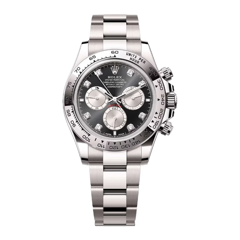 Explore Premium Rolex Watches –Rolex Cosmograph Daytona 40mm - Ref: 126509 - Bright Black & Steel Diamond Dial, 18K White Gold Oyster Bracelet Men's Watch