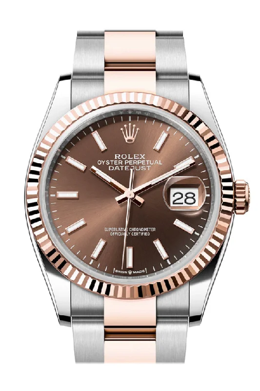 Find Your Signature Rolex Watch –Rolex Datejust 36 Chocolate Dial Fluted Rose Gold Two Tone Oyster Watch 126231