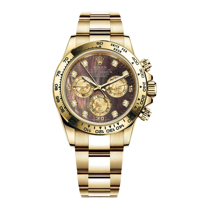 Rolex Watches – Luxury That Lasts a Lifetime –Rolex Cosmograph Daytona 40mm - Ref: 116508-0011 - Black mother of Pearl Diamond Dial, 18K Yellow Gold Oyster Bracelet Men's Watch