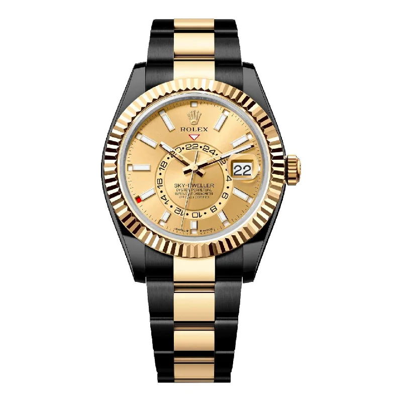 Rolex Watches: A Class Above –Rolex Sky-Dweller 42mm - Ref: 336933 (PVD) - Champagne Stick Dial, Two Tone Black PVD & 18K Yellow Gold Oyster Bracelet Watch