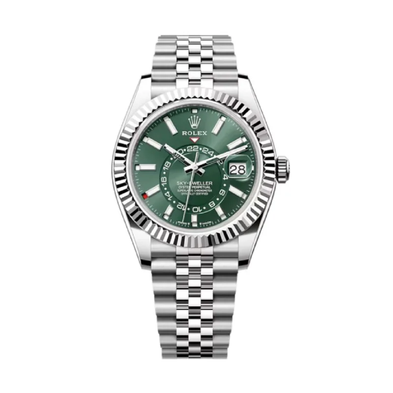 Shop Limited Edition Rolex Watches –Rolex Sky-Dweller 42mm - Ref: 336934-0002 - Mint Green Stick Dial, Stainless Steel Jubilee Bracelet Watch