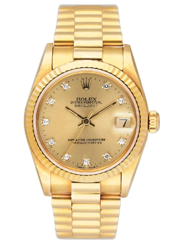 Shop Limited-Edition Rolex Timepieces –Rolex DateJust 68278 Diamond Champagne Dial Ladies Watch Box Papers