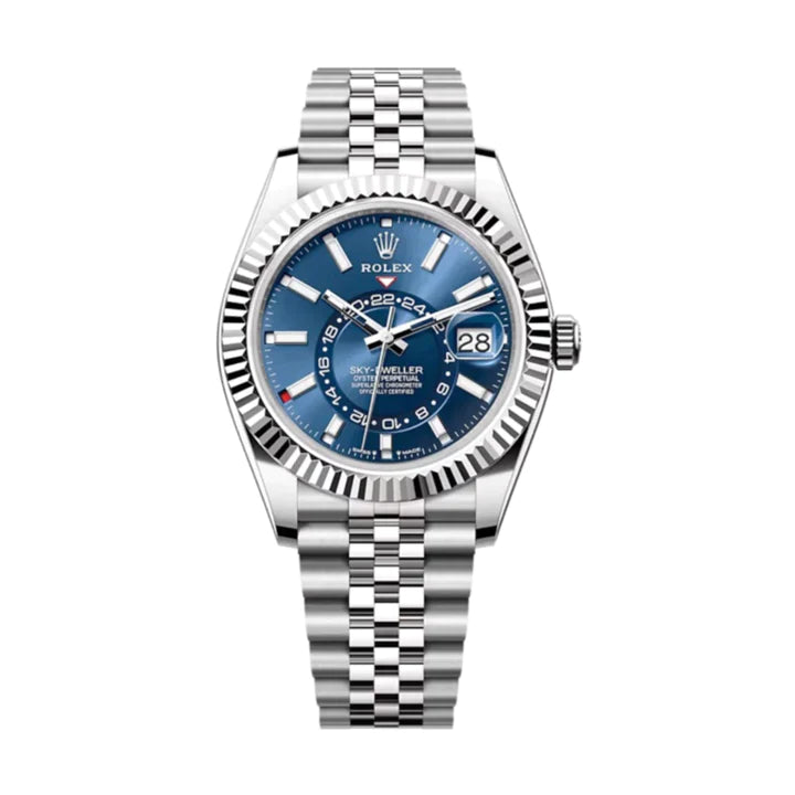 Timeless Rolex Watches for Sophisticated Tastes –Rolex Sky-Dweller 42mm - Ref: 336934 - Bright Blue Stick Dial, Stainless Steel Jubilee Bracelet Watch