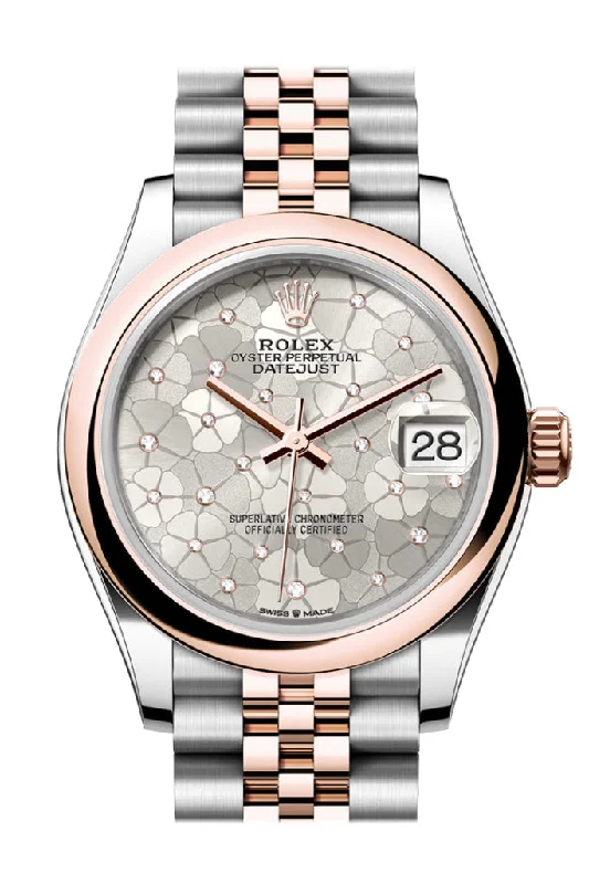 Discover Luxury Rolex Watches –Rolex Datejust 31 Silver Floral Motif Diamond Dial Rose Gold Steel Jubilee Ladies Watch 278241 278241-0032