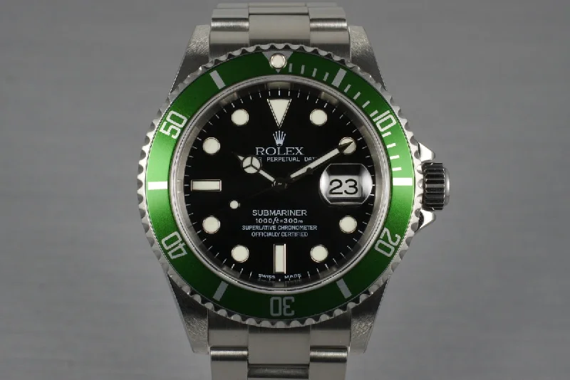 Rolex Watches: A Legacy of Timeless Luxury –2005 Rolex Green Submariner 16610V with Box and Papers