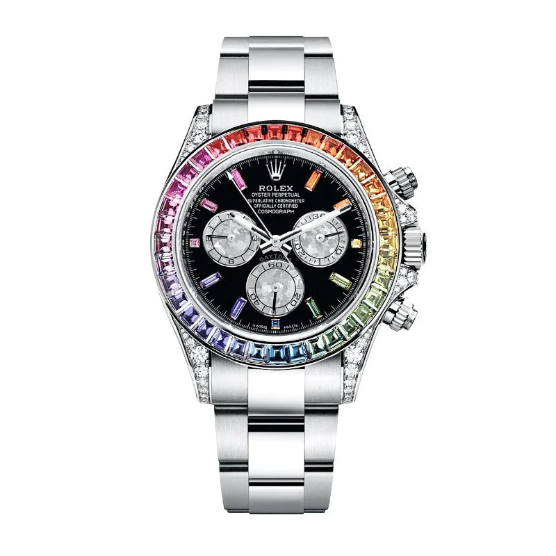 Experience Luxury with Rolex Watches –Rolex Cosmograph Daytona 40mm - Ref: 116599 RBOW - Black Sapphire Rainbow Dial & Bezel, 18K White Gold Oyster Bracelet Men's Watch