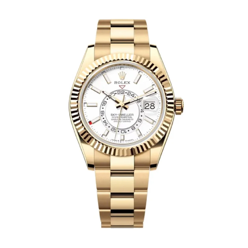 Shop Luxury Rolex Timepieces for Every Style –Rolex Sky-Dweller 42mm - Ref: 336938-0003 - Intense White Stick Dial, 18K Yellow Gold Oyster Bracelet Watch