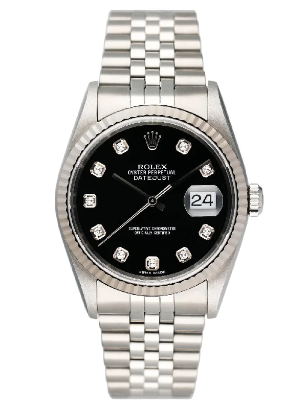 Unveil the Beauty of Rolex Watches –Rolex Datejust 16234 Diamond Black Dial Mens Watch Box Papers