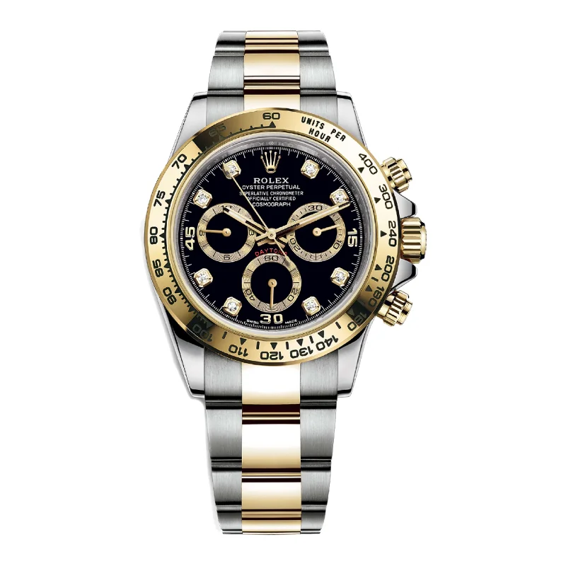 Rolex Watches: Designed for Those Who Appreciate Perfection –Rolex Cosmograph Daytona 40mm - Ref: 116503-0011 - Black Diamond Dial & Gold Bezel, Two Tone Stainless Steel & 18K Yellow Gold Oyster Bracelet Men's Watch