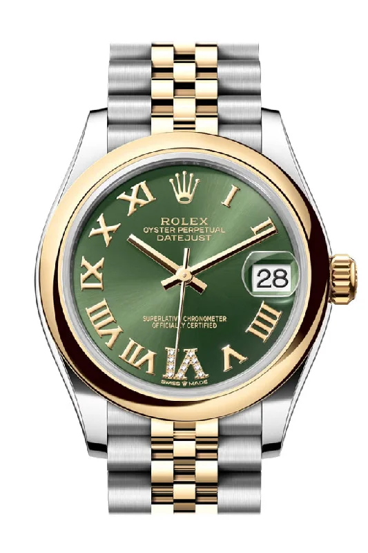 Rolex Watches for Collectors and Connoisseurs –Rolex Datejust 31 Olive Green Roman diamond on 6 Dial Yellow Gold Steel Jubilee Ladies Watch 278243 278243-0016