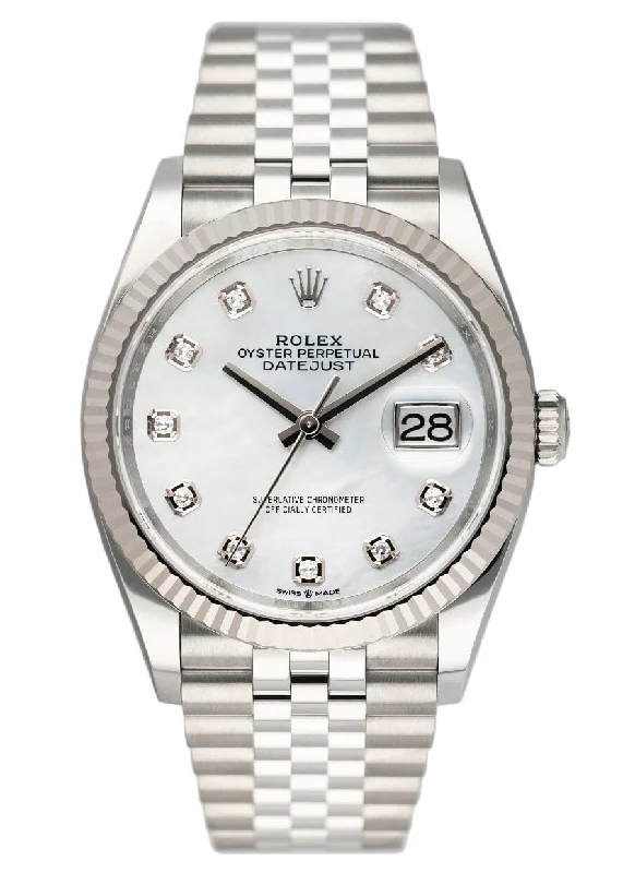 Browse the Latest Rolex Watch Designs –Rolex Datejust 36 126234 Diamond MOP Dial Mens Watch Box Paper