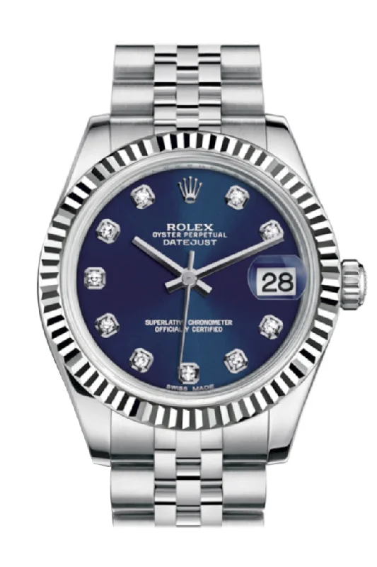 Rolex Watches: Designed for Those Who Appreciate Perfection –Rolex Datejust 31 Blue Set Diamond Dial White Gold Fluted Bezel watch Jubilee Ladies Watch 178274 Pre-owned