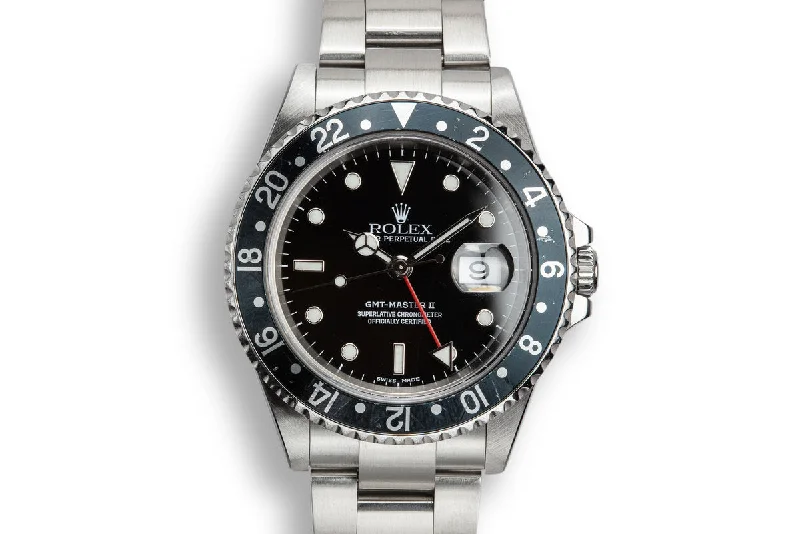 Shop Timeless Rolex Watches Now –2002 Rolex GMT-Master II 16710 Black Bezel with Box and Papers